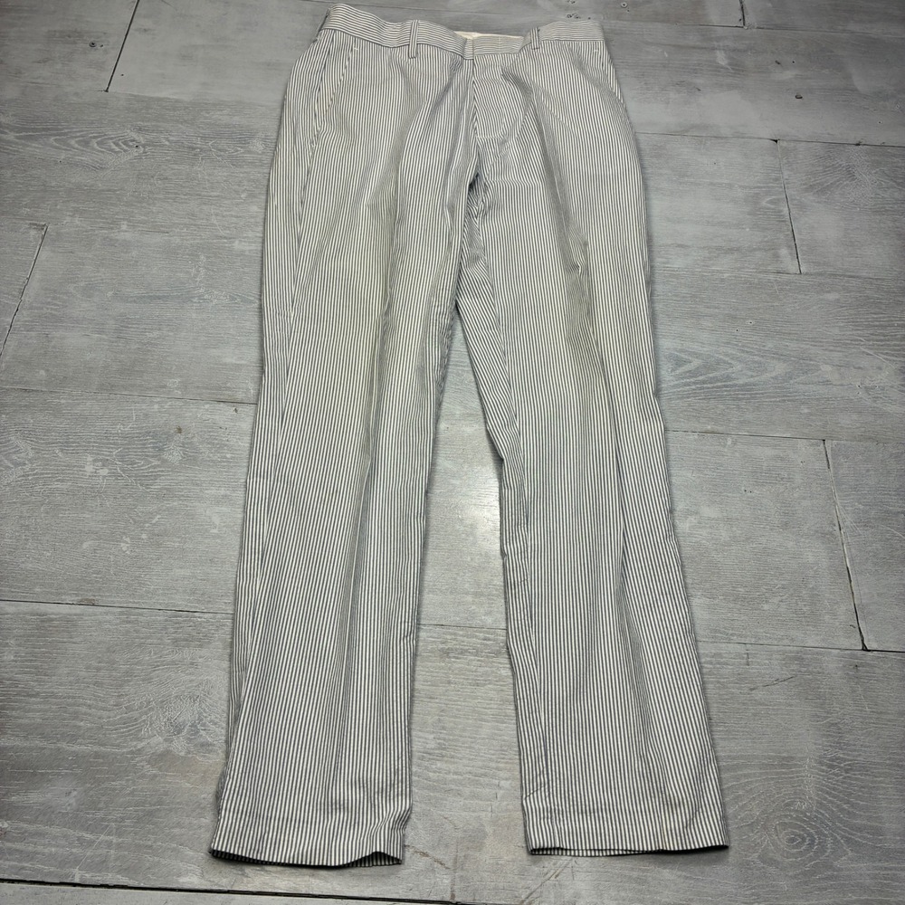 J.Crew Thompson Slim Fit Pants Mens 30x32 Blue White Seersucker Stripe H5141